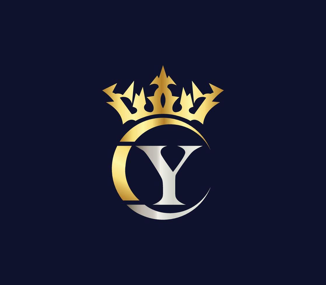 Y letter Crown luxury kingdom sign with Golden Color Company Logo Design vector