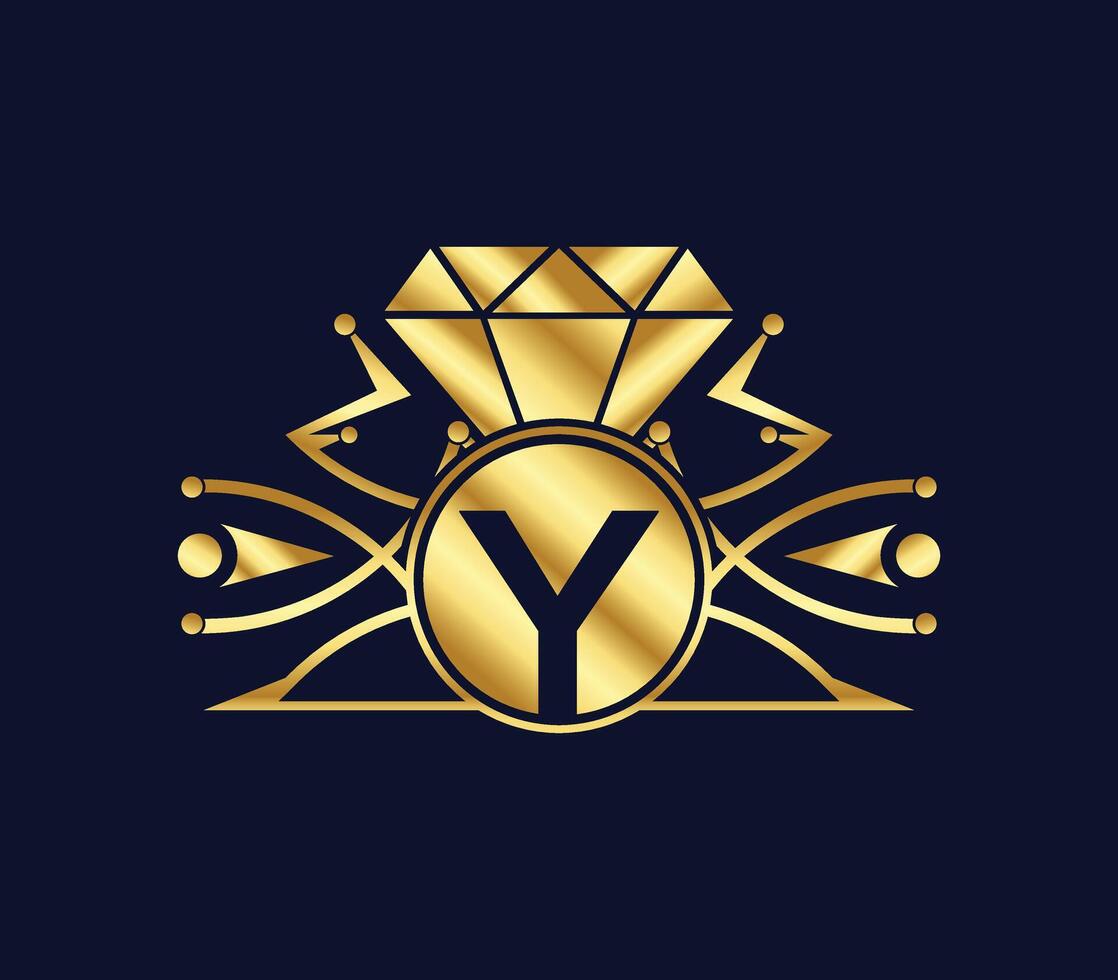 Y letter diamond luxury with Golden Color Company Logo Design vector