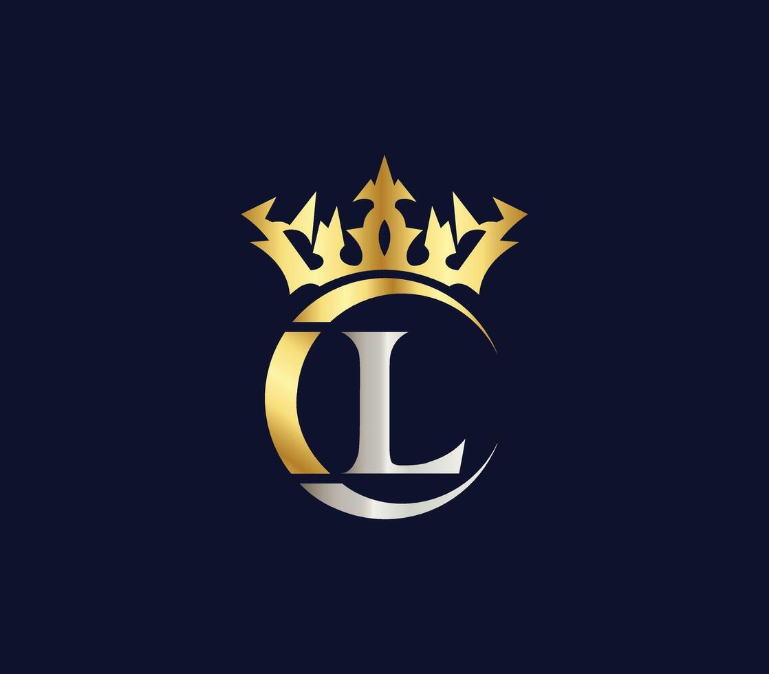 L letter Crown luxury kingdom sign with Golden Color Company Logo Design vector