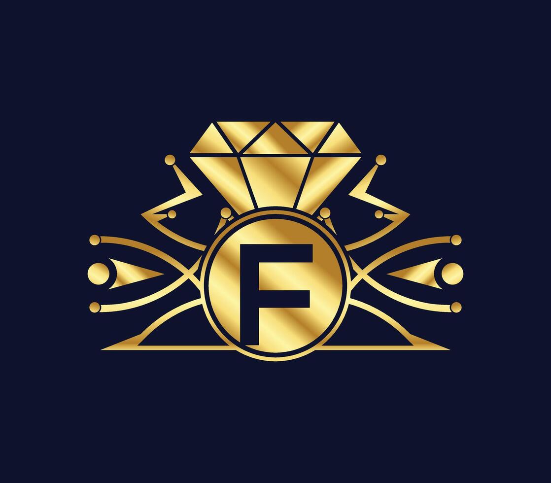 F letter diamond luxury with Golden Color Company Logo Design vector