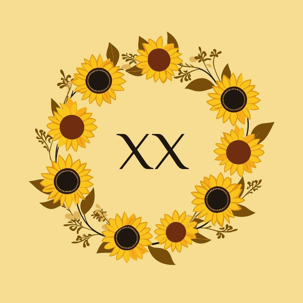 ai generado flores entrega Servicio lleno vistoso inicial logo idea. comprando flores silvestres girasoles guirnalda. letras dentro circulo forma. gráfico diseño vector