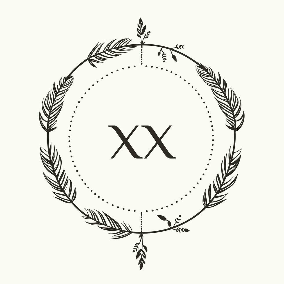 AI generated Local bookshop cafe glyph solid initial logo idea. Cozy place for reading book and drinking coffee. Aesthetic wreath. Letters inside circle shape. Graphic design vector