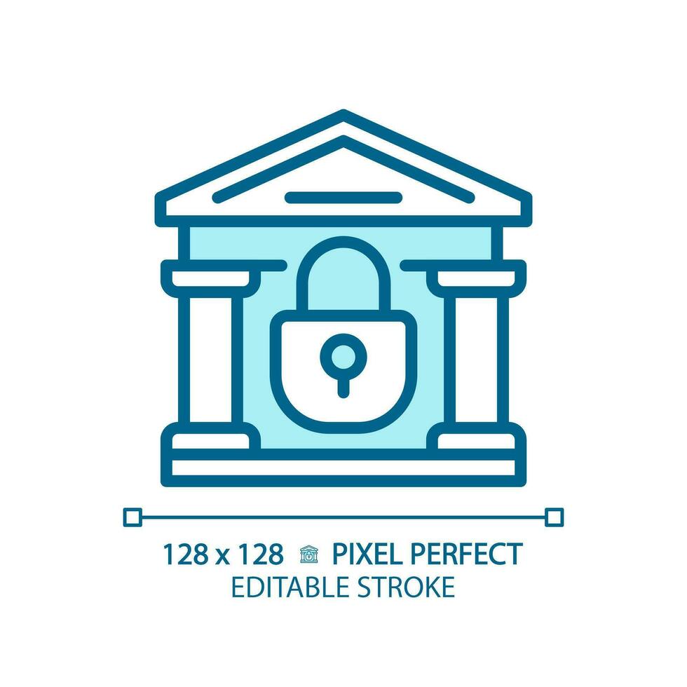 2D pixel perfect editable blue closed bank icon, isolated monochromatic vector, thin line illustration representing economic crisis. vector