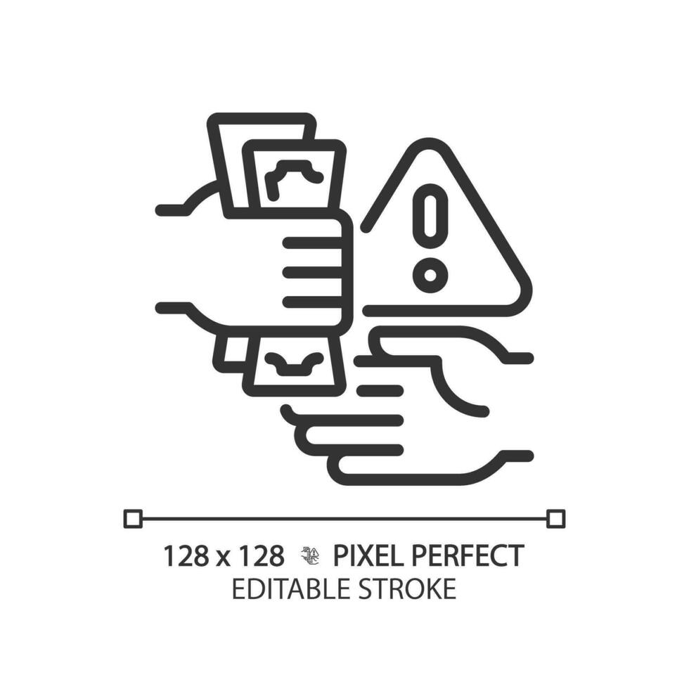 2D pixel perfect editable black corruption icon, isolated simple vector, thin line illustration representing economic crisis. vector