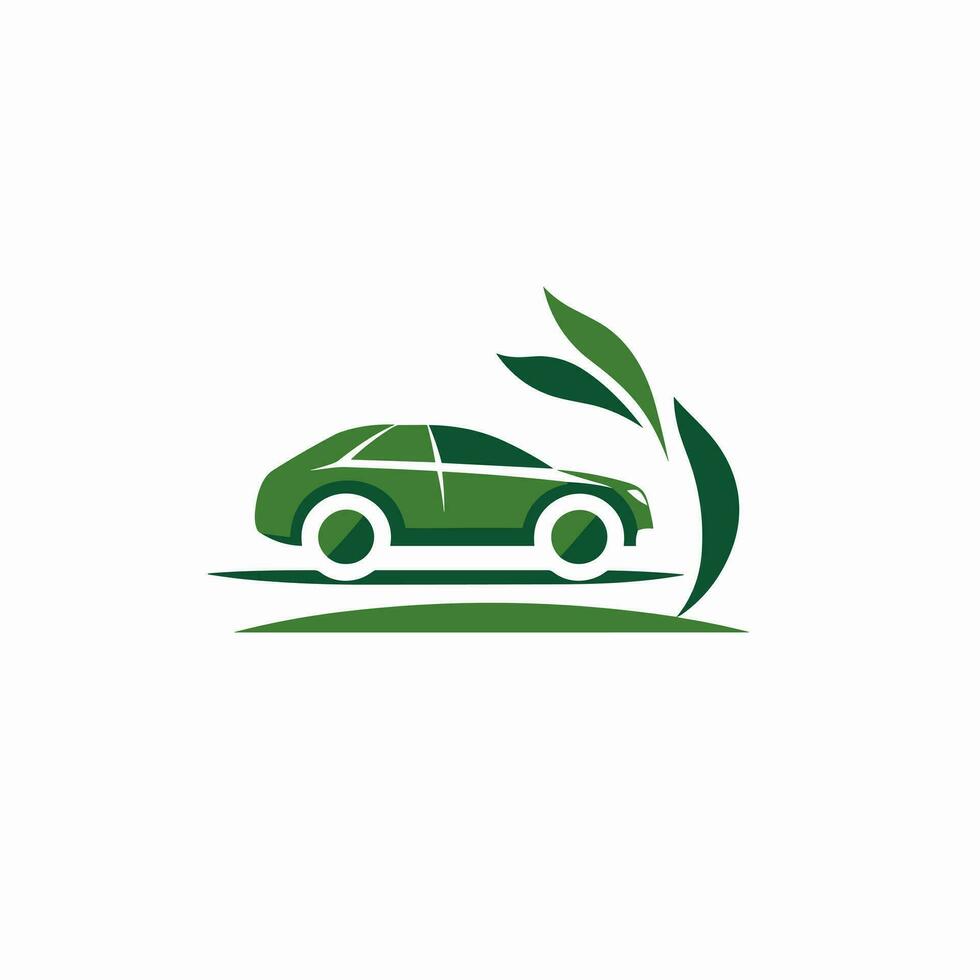 AI generated Eco-friendly car manufacturer filled green logo. Sustainability business value. Auto and leaf simple icon. Design element. Ai art for corporate branding vector
