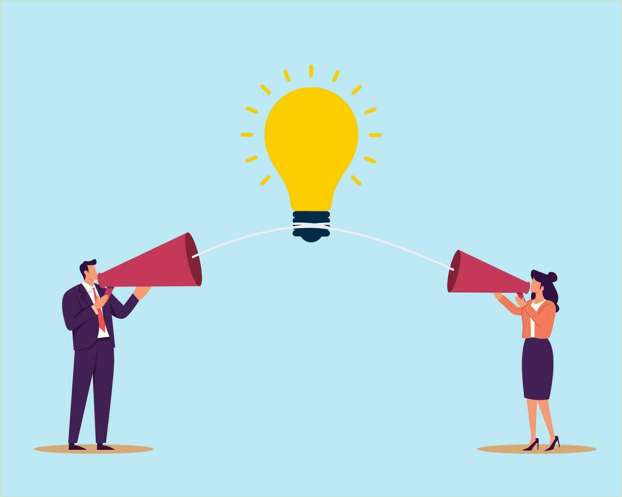 Communicate idea, advice or solution, good communication skill for business success, brainstorm or discuss in meeting concept vector