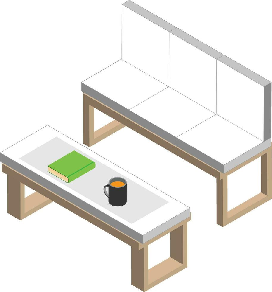 Isometric white bench and coffee table vector