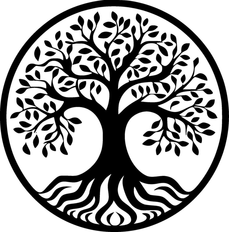 árbol - negro y blanco aislado icono - vector ilustración