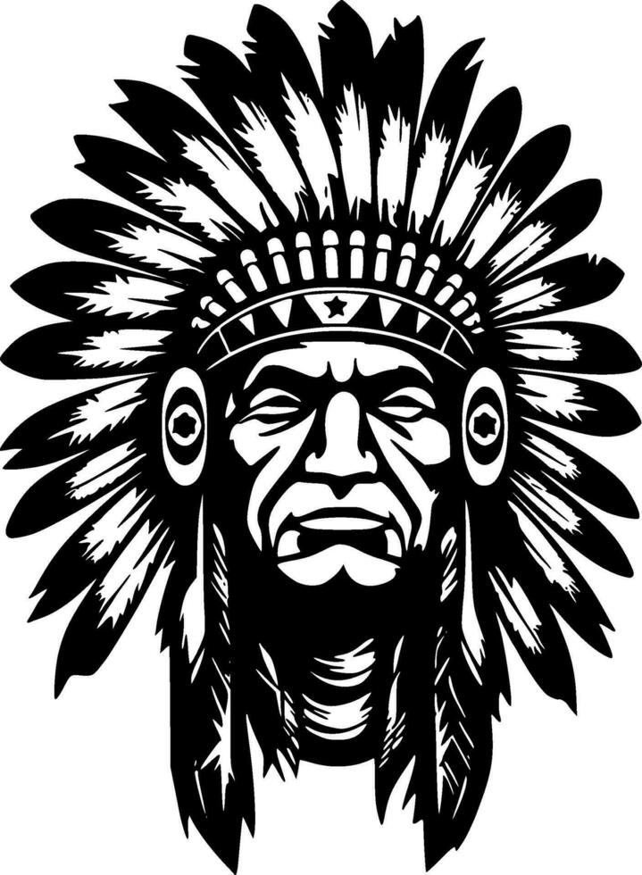 Indian Chief - Black and White Isolated Icon - Vector illustration