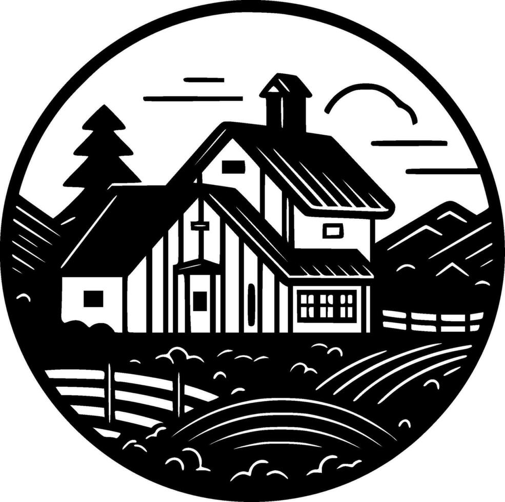Farmhouse - Black and White Isolated Icon - Vector illustration