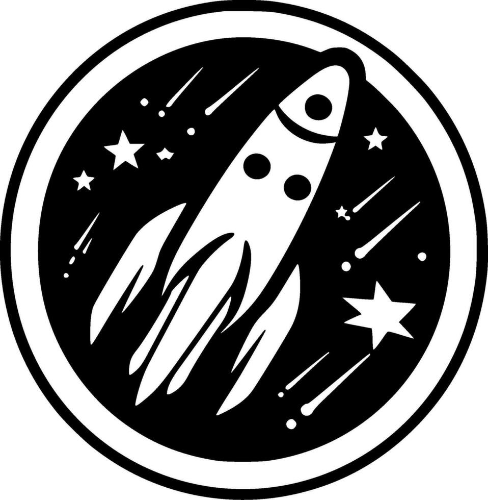 Rocket, Black and White Vector illustration