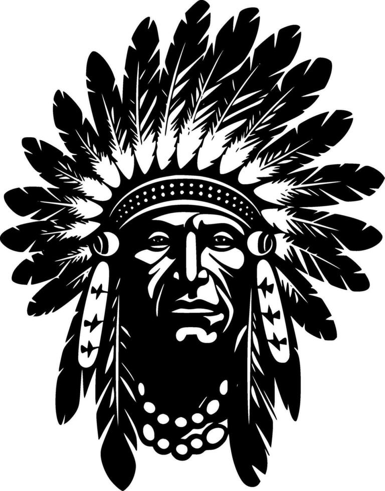 Indian Chief, Black and White Vector illustration