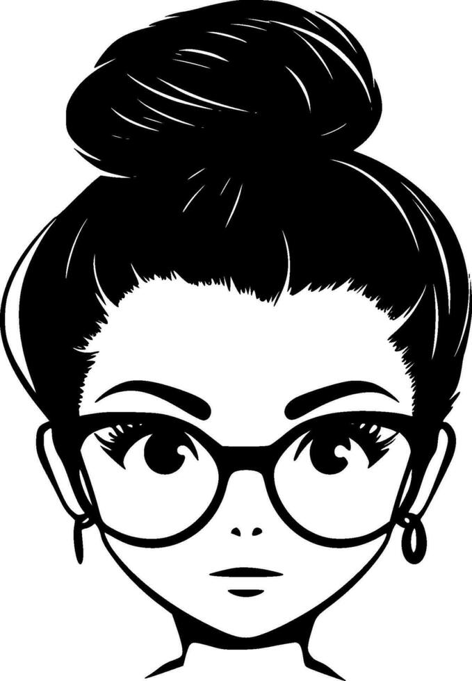 Messy Bun, Black and White Vector illustration