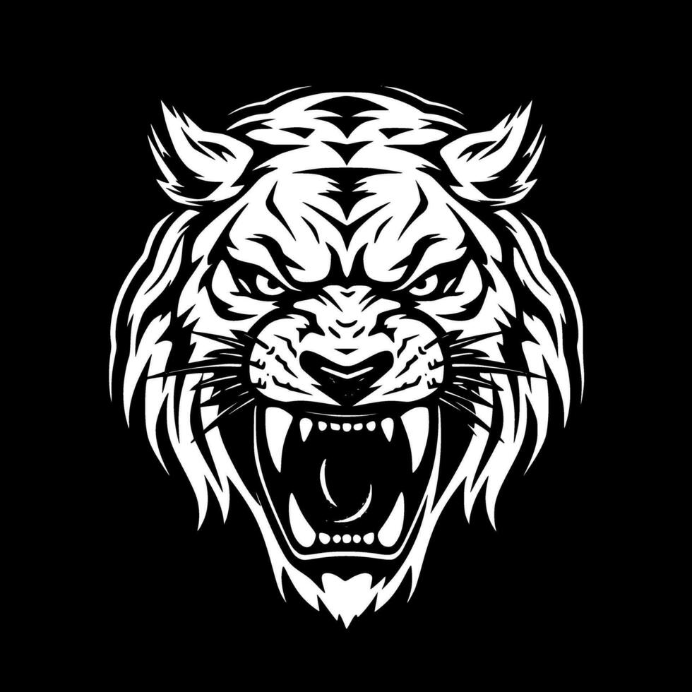 Tigre - negro y blanco aislado icono - vector ilustración