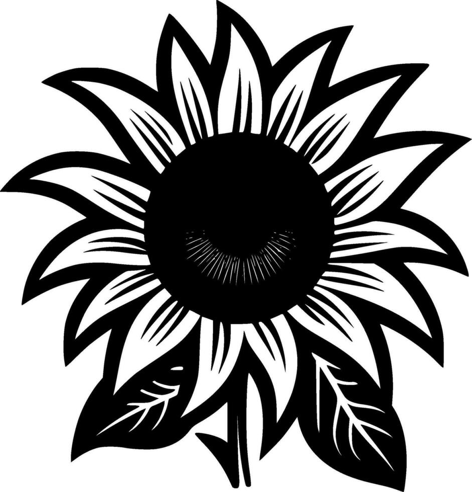 girasol - negro y blanco aislado icono - vector ilustración