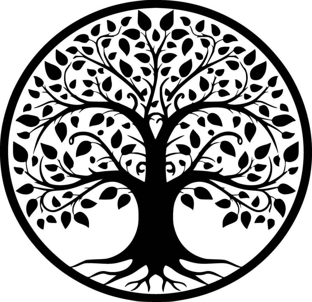 árbol - negro y blanco aislado icono - vector ilustración