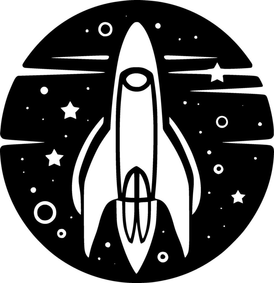 Rocket, Black and White Vector illustration