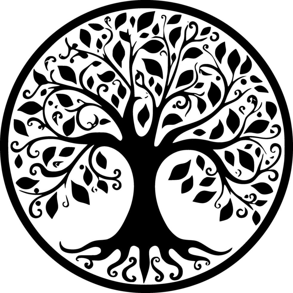 árbol, negro y blanco vector ilustración