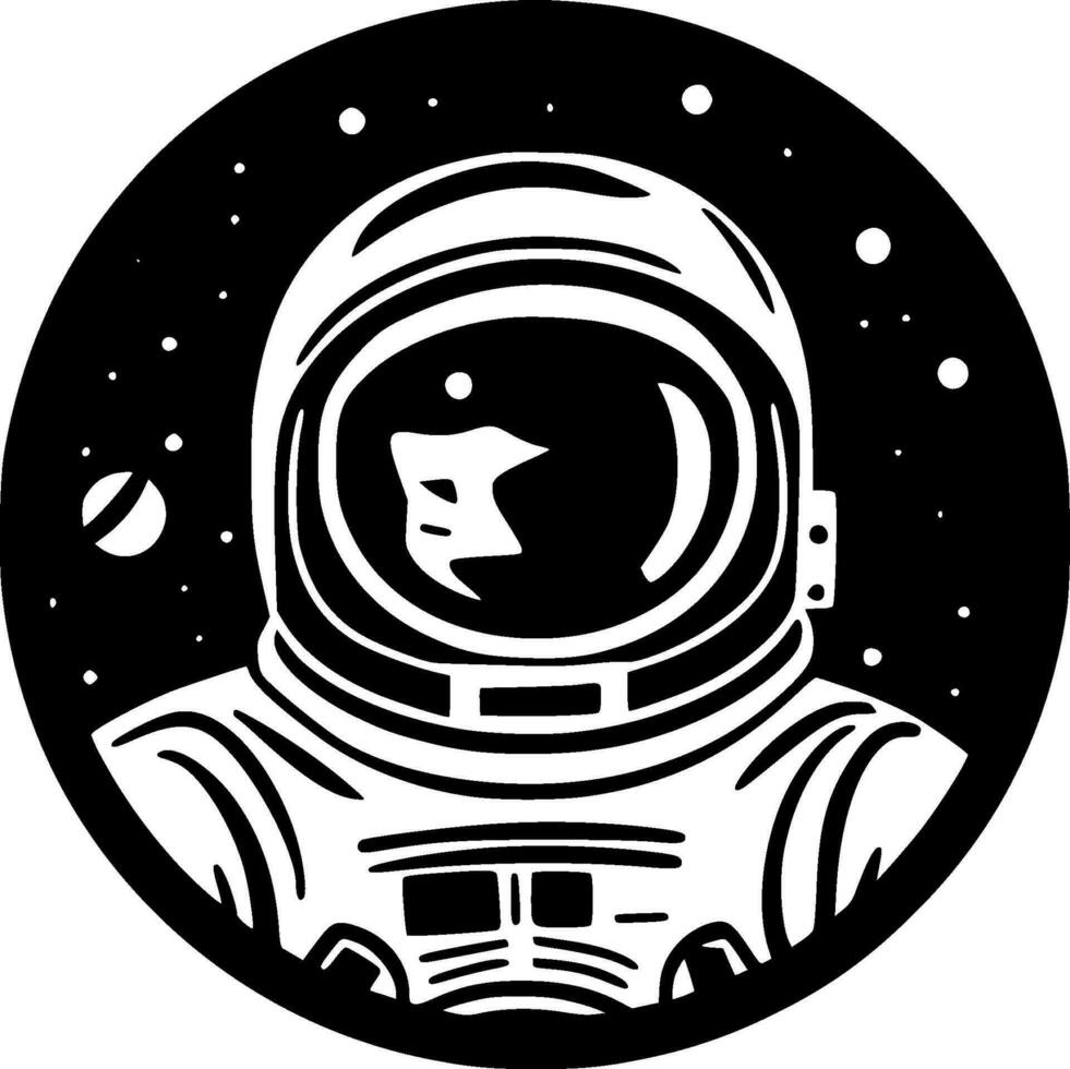 astronauta - negro y blanco aislado icono - vector ilustración