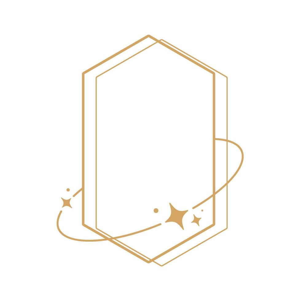Simple modern aesthetic line elements Modern geometric linear frame with sparkling stars. vector