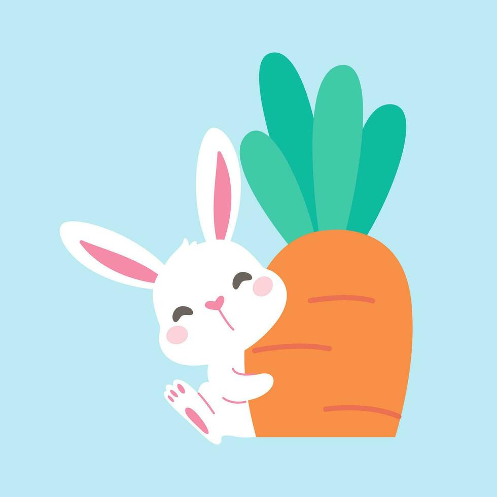 Cartoon little rabbit hugging a carrot easter egg festival decorative elements vector