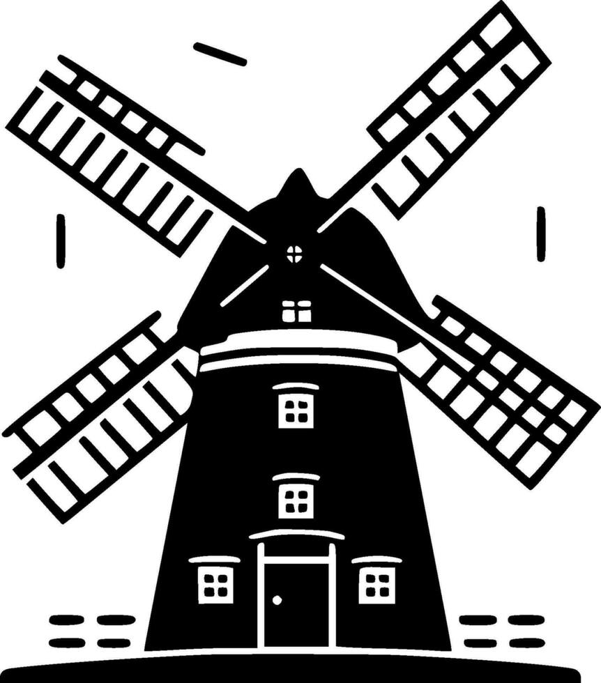 Windmill - Black and White Isolated Icon - Vector illustration