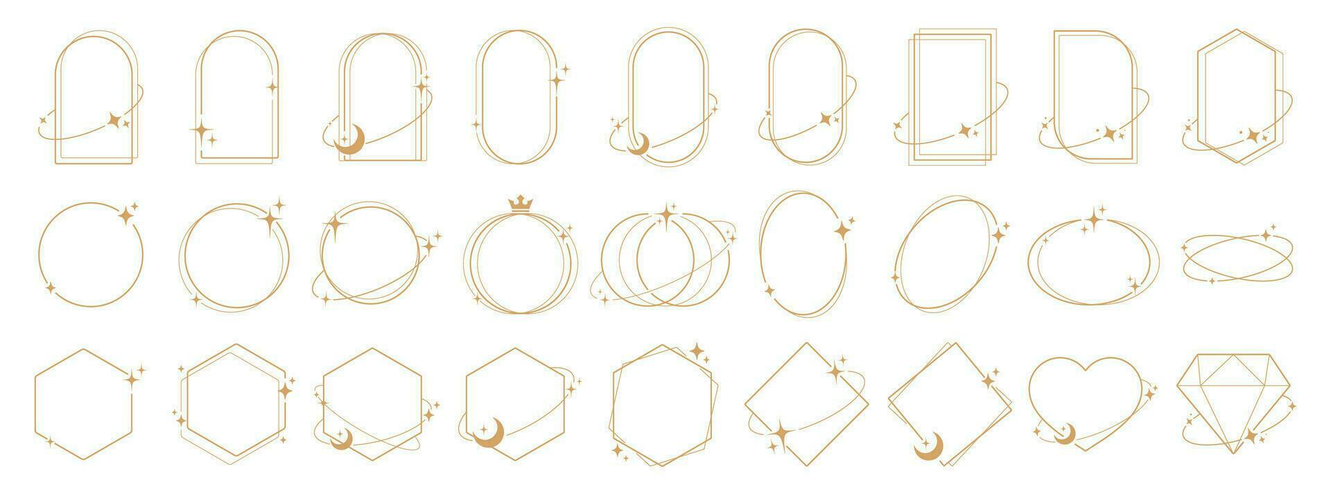 Simple modern aesthetic line elements Modern geometric linear frame with sparkling stars. vector