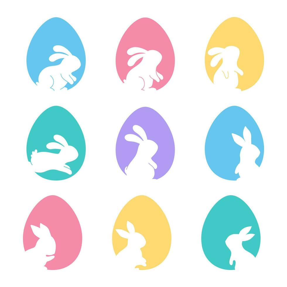 Rabbit silhouette on Easter egg background greeting card decorative elements vector