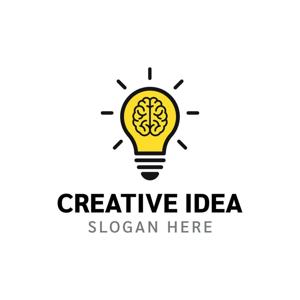 Creative idea icon, Creative light bulb, and brain logo vector illustration, Symbol of creativity, creative idea, mind, thinking.