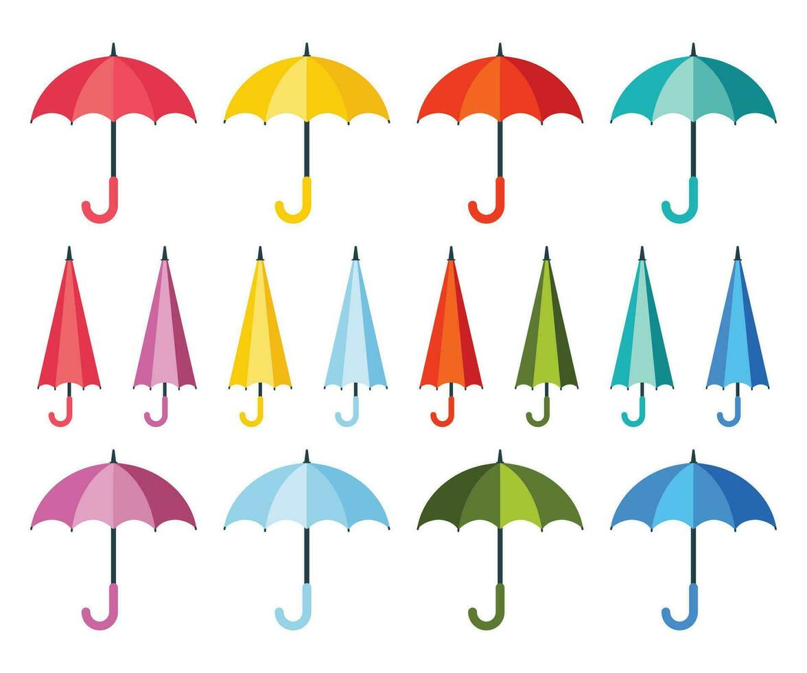 conjunto de paraguas paraguas icono vector colocar. conjunto de vistoso paraguas ilustraciones.