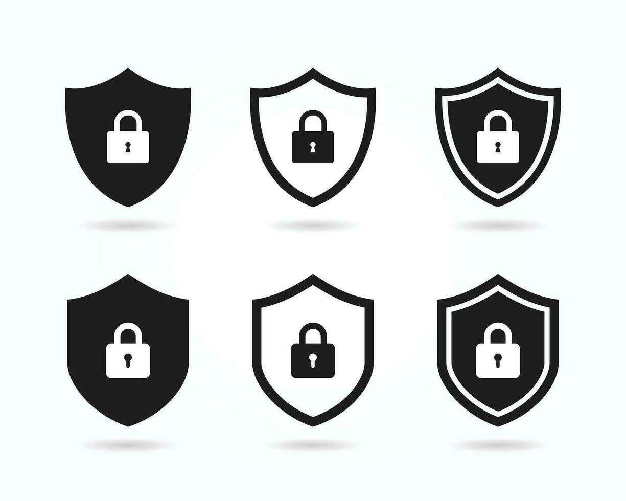 Set of Protection icon vector. Security shields with padlocks. Padlock icon vector. vector