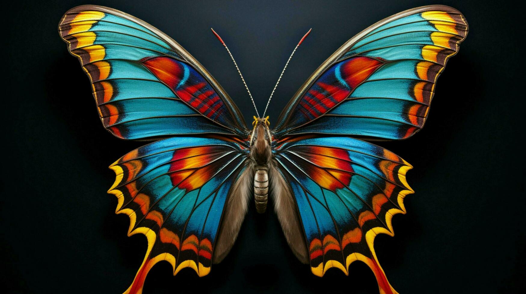 AI generated vibrant colors on the butterfly elegant wings photo