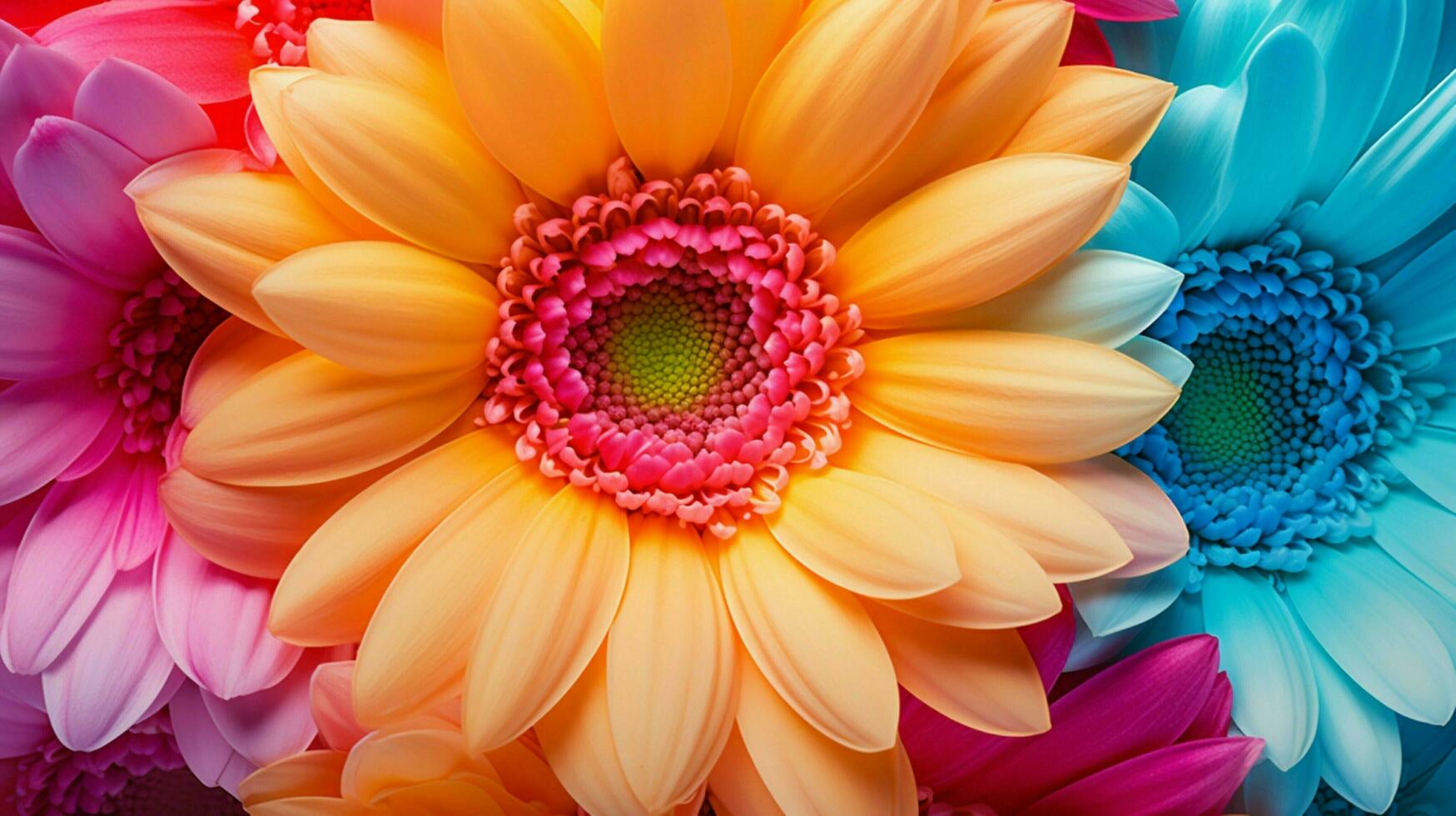 vibrant gerbera daisy blossom close up of multi colored photo