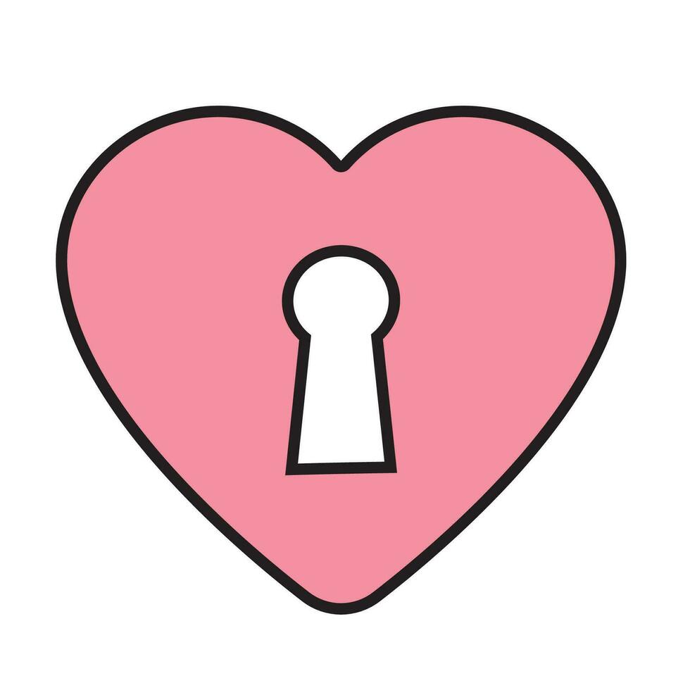 Heart with keyhole, heart-shaped lock. Open your heart, romantic icon, vector element.