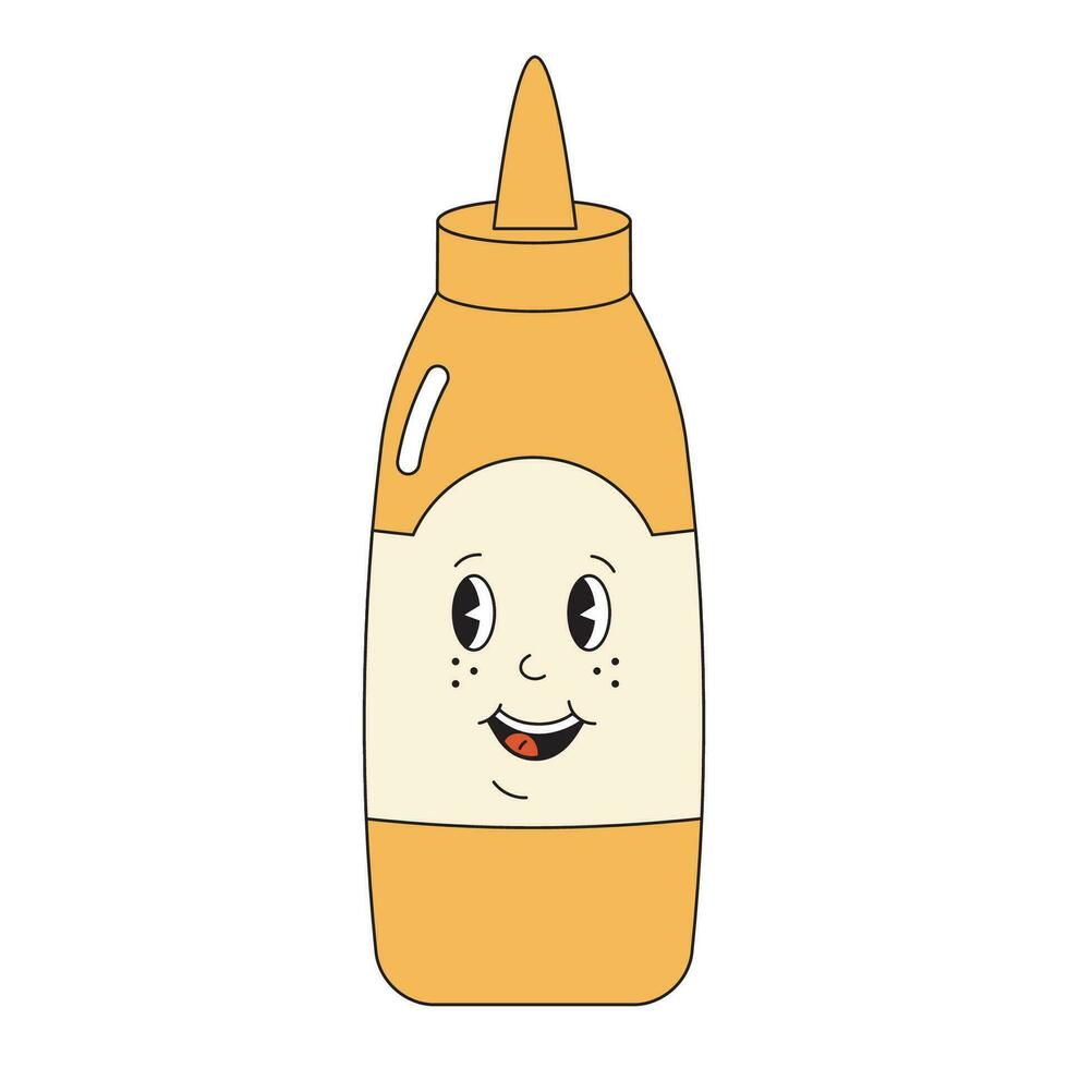 Jar of mustard in retro cartoon style. Hotdog sauce, mustard. vector