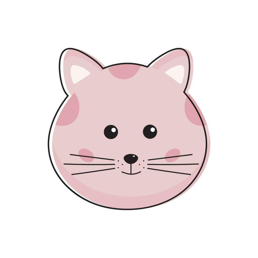 Cute pink cat face in kawaii style. Cartoon little pussycat, kitty. vector