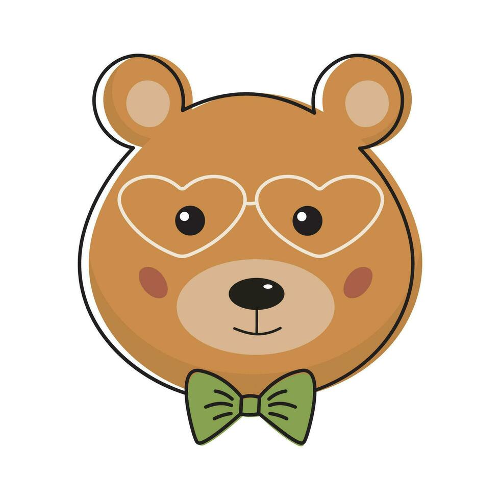 Cute teddy bear hipster in kawaii style. Funny bear icon with bow. vector