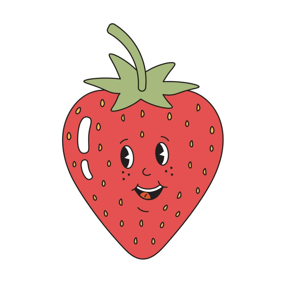 romántico maravilloso gracioso retro sonriente fresa. dulce baya, fruta. vector