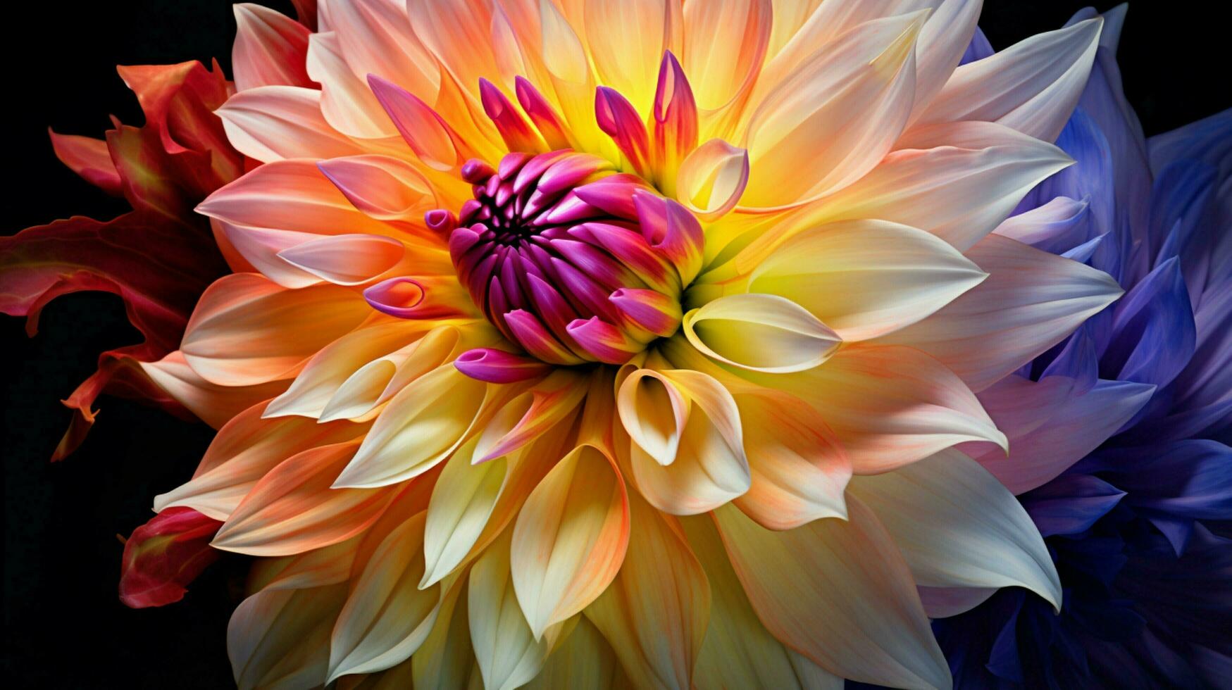 AI generated vibrant dahlia blossom a burst of multi colored beauty photo