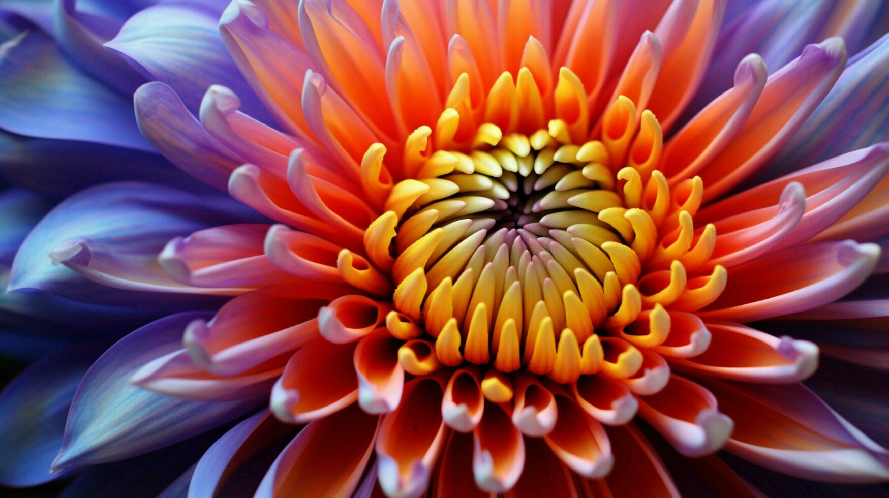 AI generated vibrant colors of a close up flower head in natural beauty photo
