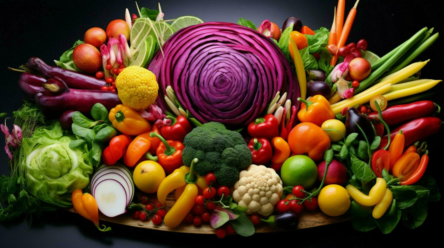 ai generado vibrante colores de Fresco vegetales crear un sano comiendo foto