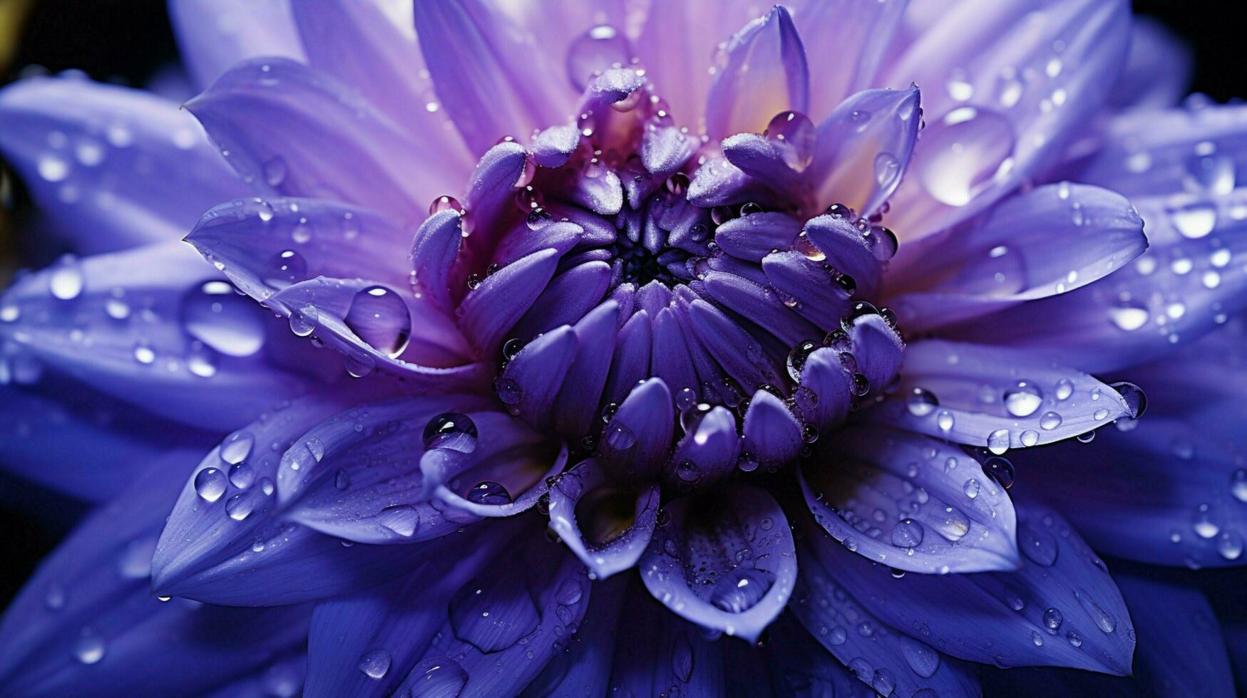 AI generated vibrant petals of a purple dahlia wet with dew drops photo