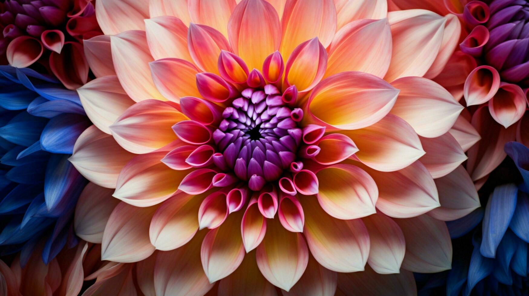 AI generated vibrant petals of a single dahlia bloom in summer beauty photo