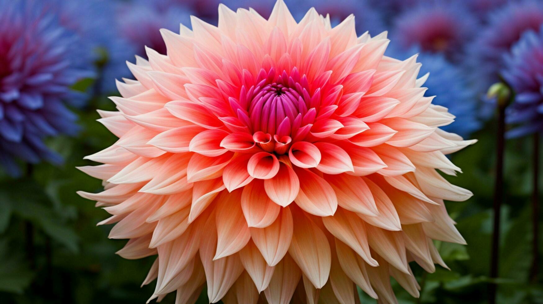 AI generated vibrant petals of a single dahlia bloom in summer beauty photo