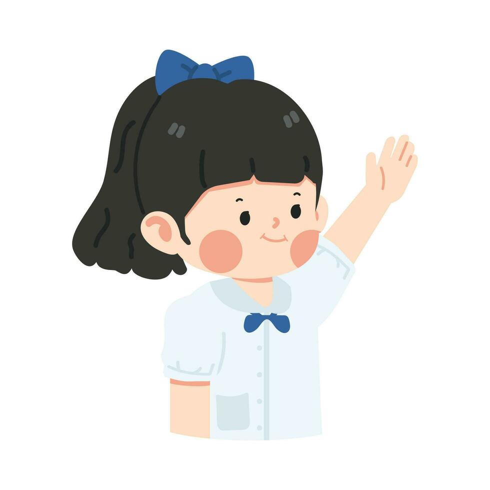 niña estudiante levantamiento mano dibujos animados vector