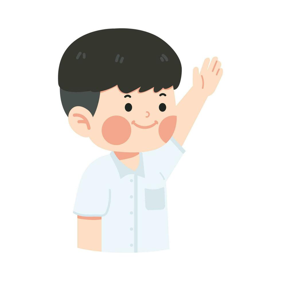 chico estudiante levantamiento mano dibujos animados vector