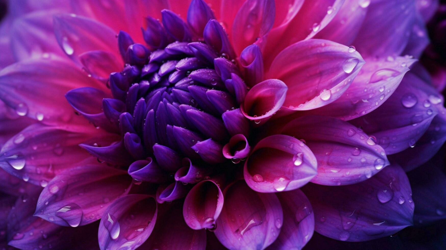 AI generated vibrant petals of a purple dahlia wet with dew drops photo