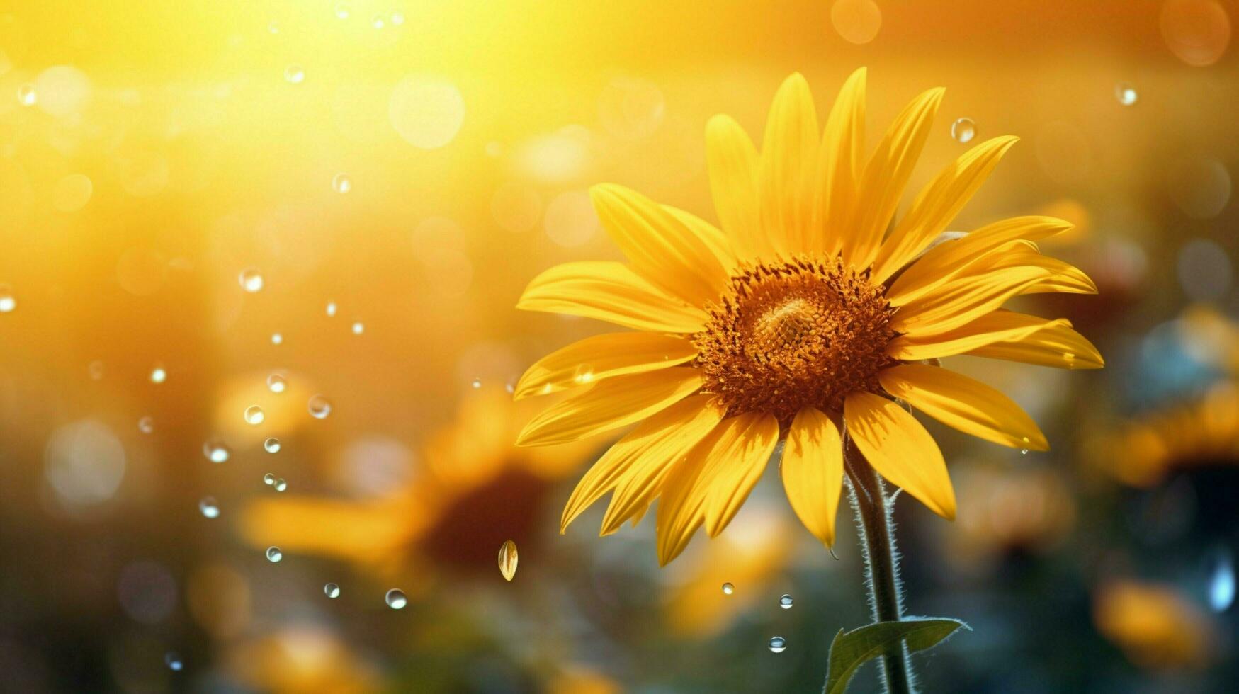 AI generated vibrant sunflower blossom in dewy meadow a bright autumn photo