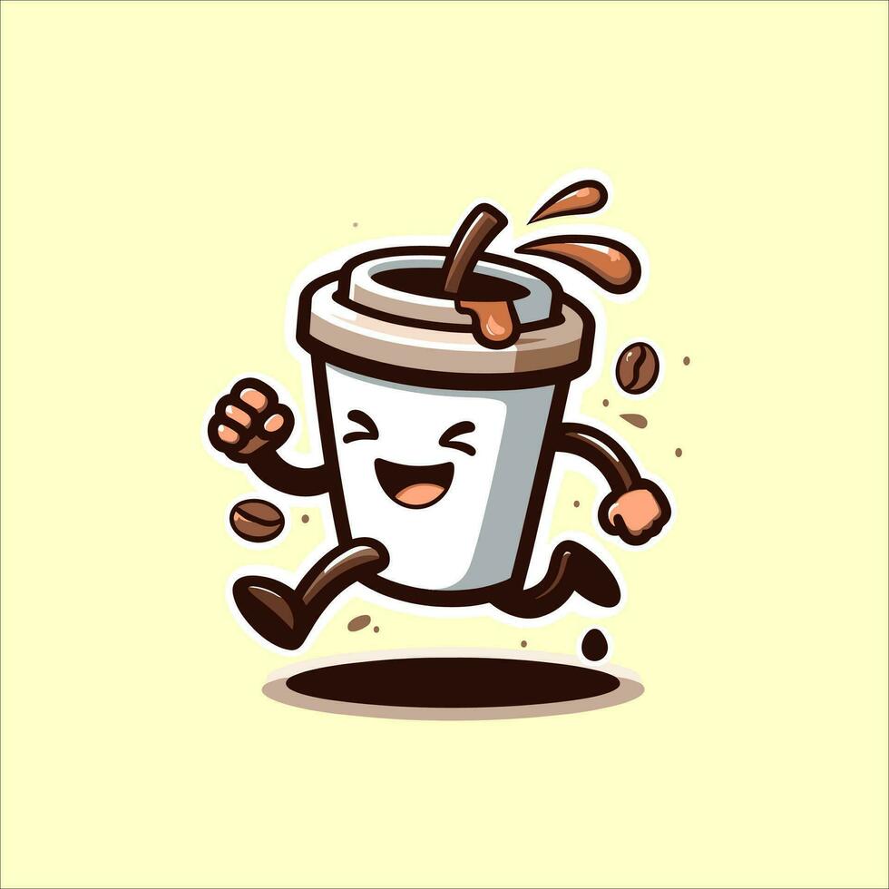 logo y pegatinas de linda café taza caracteres vector