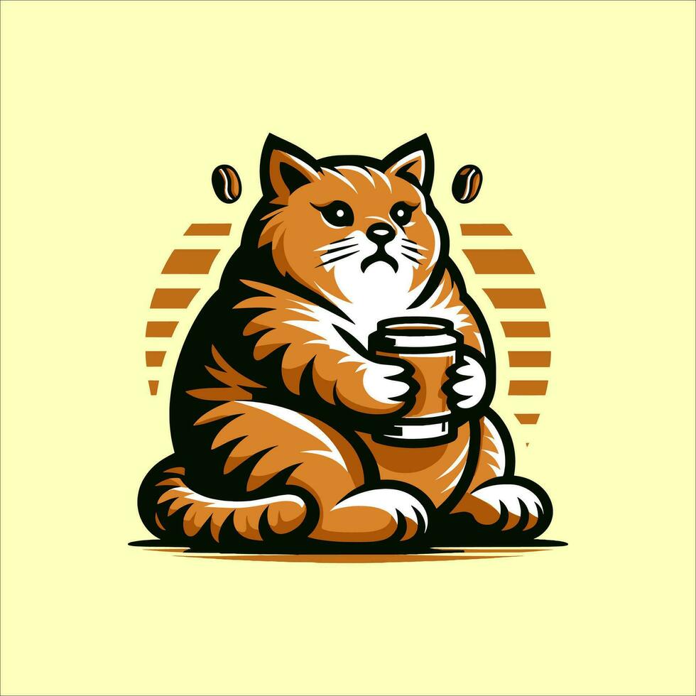 minimalist and modern coffee drinking cat logo and stickers vector